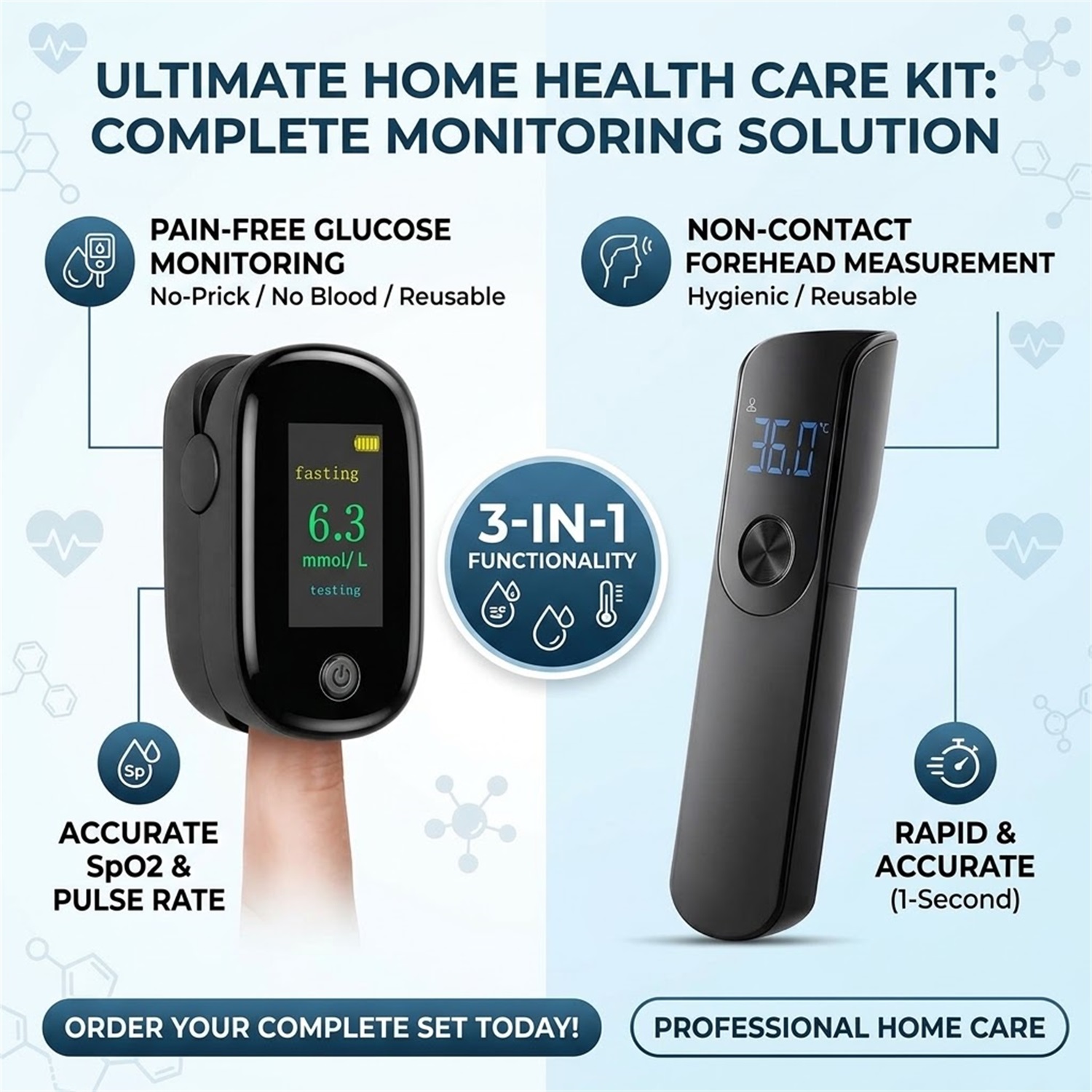 3가지 기능을 갖춘 건강 관리 키트: 손가락을 찌르지  - Pulse Oximeter 리뷰 및 가격